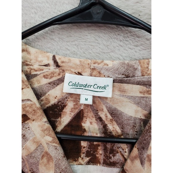 Coldwater Creek Jacket Womens Medium Brown Floral Linen Long Sleeve Button Front - Picture 8 of 10